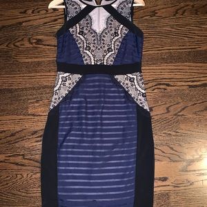 Navy knee length dress with lace inset